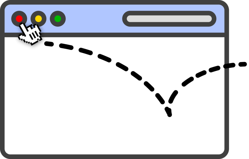 Image of a cursor icon bouncing to the close window button on a webpage.